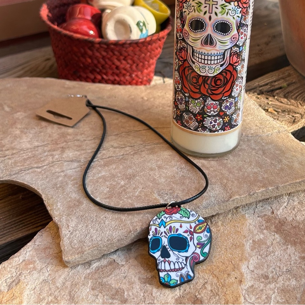 Colorful Skull Pendant Necklace NWT